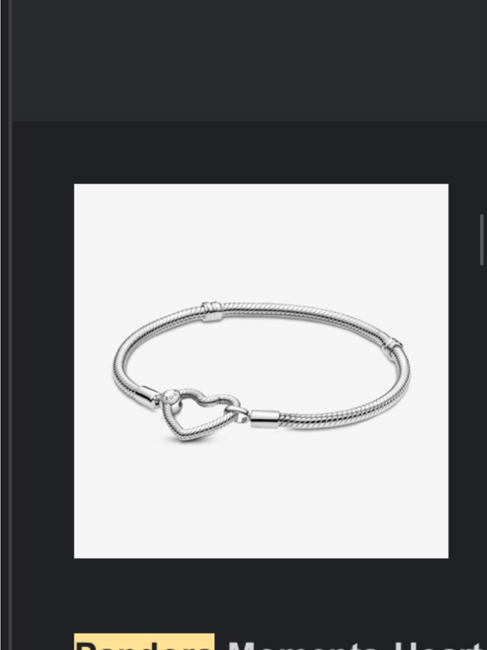 Pandora Silver Heart Clasp Snake Chain Bracelet - Silver View 2